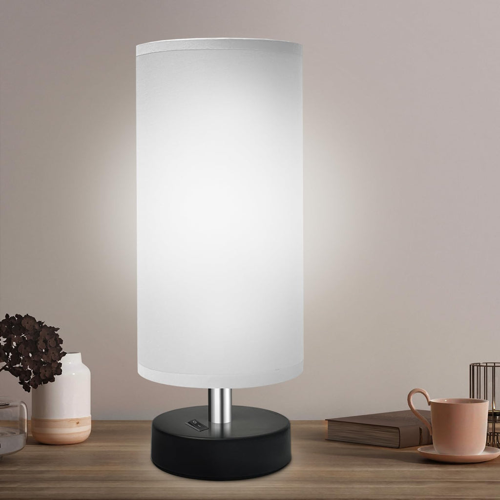 Round Modern Grey Bedside Lamp — 8"