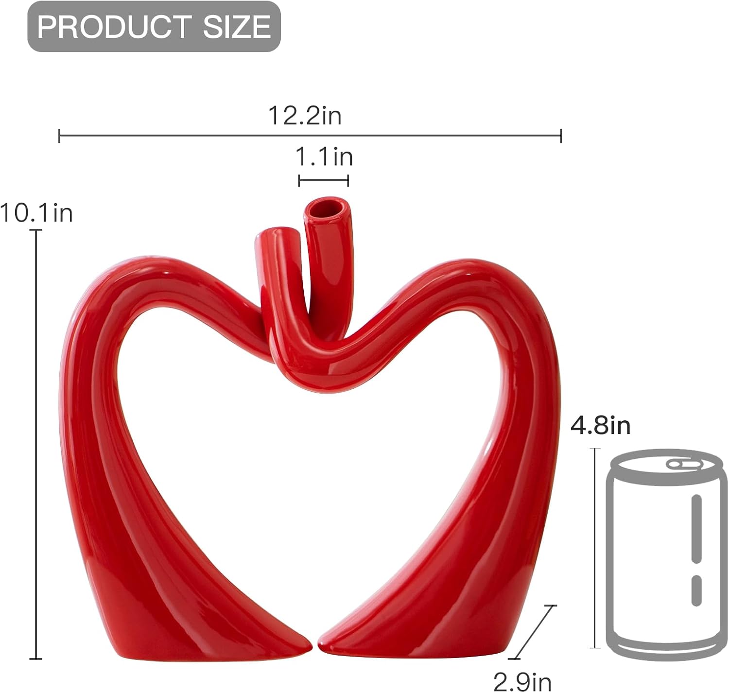 Modern Red Decorative Vase — 11.8" - View 5
