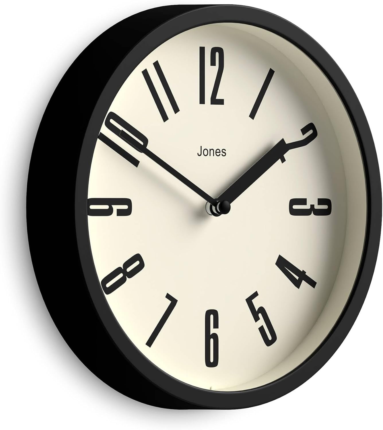 Round Mid-Century Black Wall Clock — 8" — Black