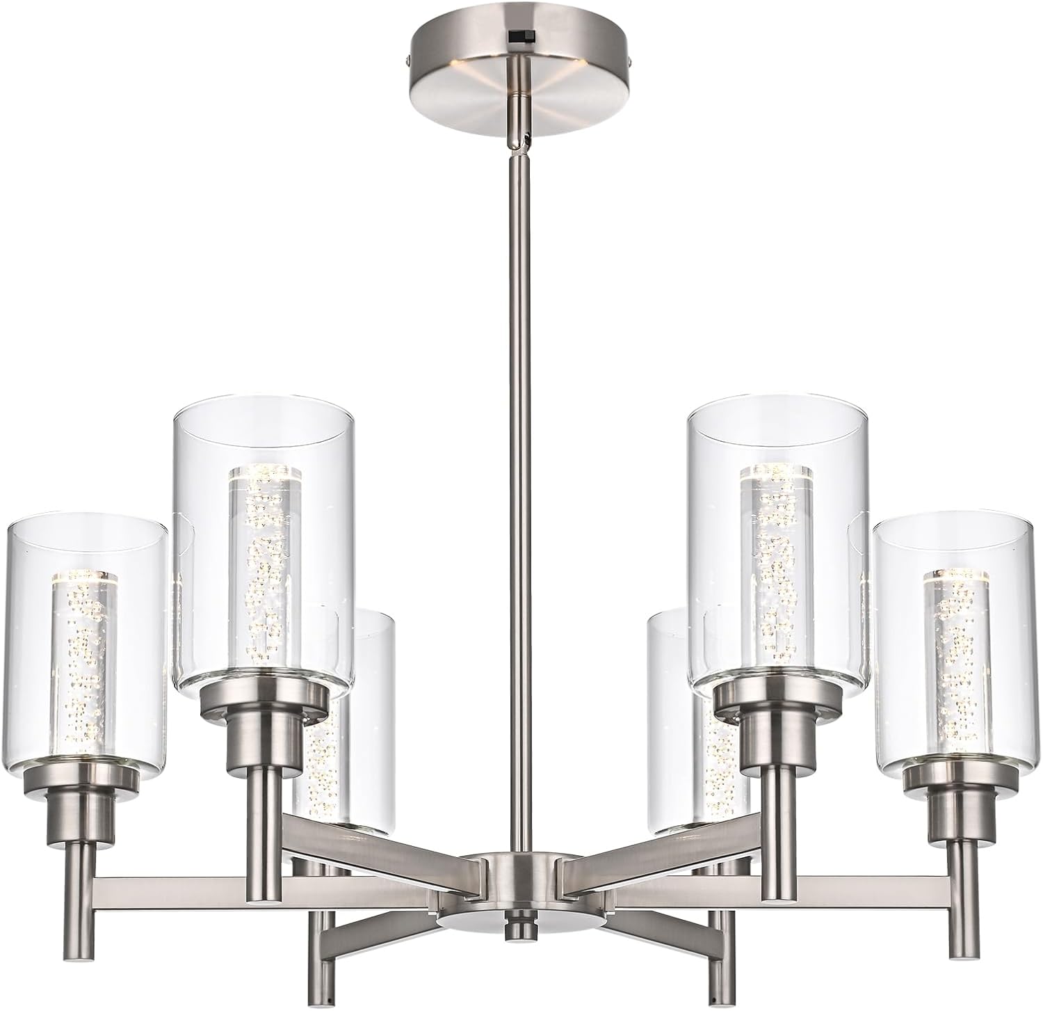 Modern Black Chandelier — 4-Light — Brush Nickel