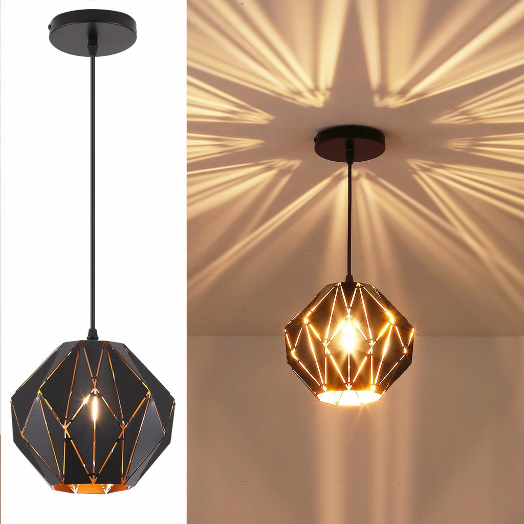 Vintage Farmhouse Black Pendant Light — Black with Gold A
