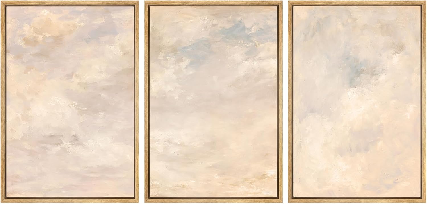 Framed Modern Fabric Wall Art — 24" — 24"x36"x3 Panels Natural