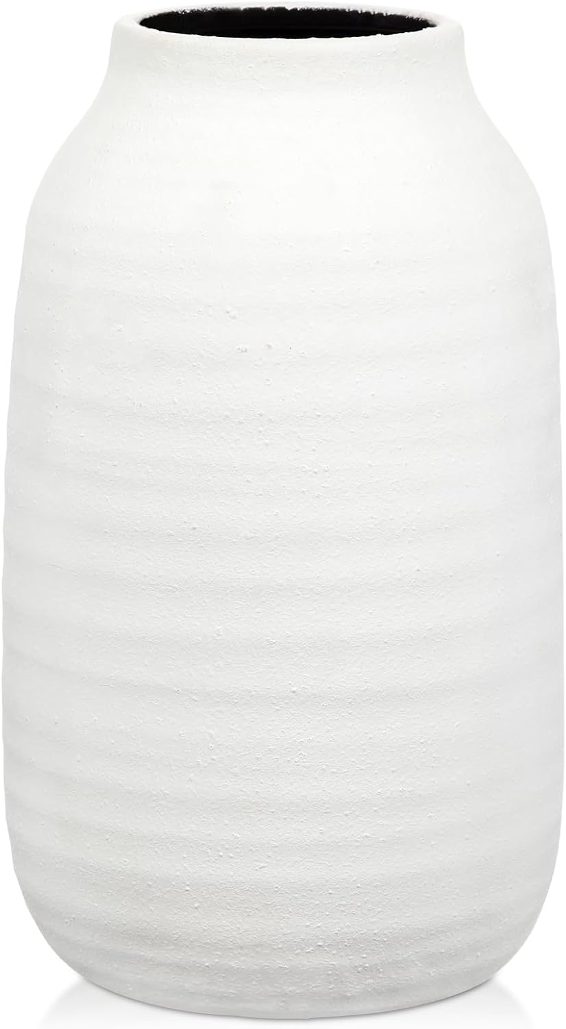 Vintage Farmhouse Brown Vase — 6" — White