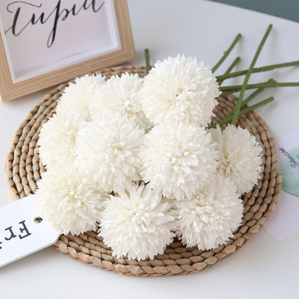 Pom Pom Beige Artificial Plant — Milk White