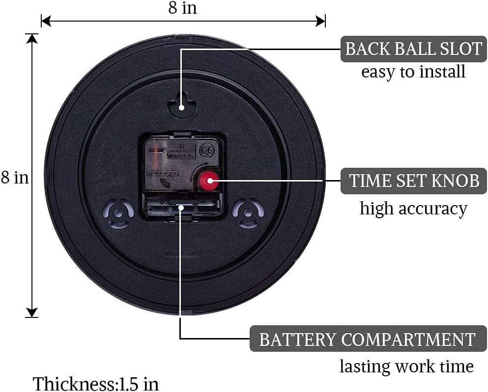 Black Wall Clock — 8" - View 7