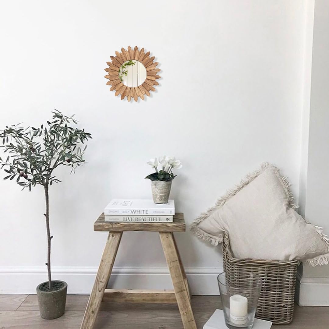 Round Boho Wood Mirror — 12" - View 5