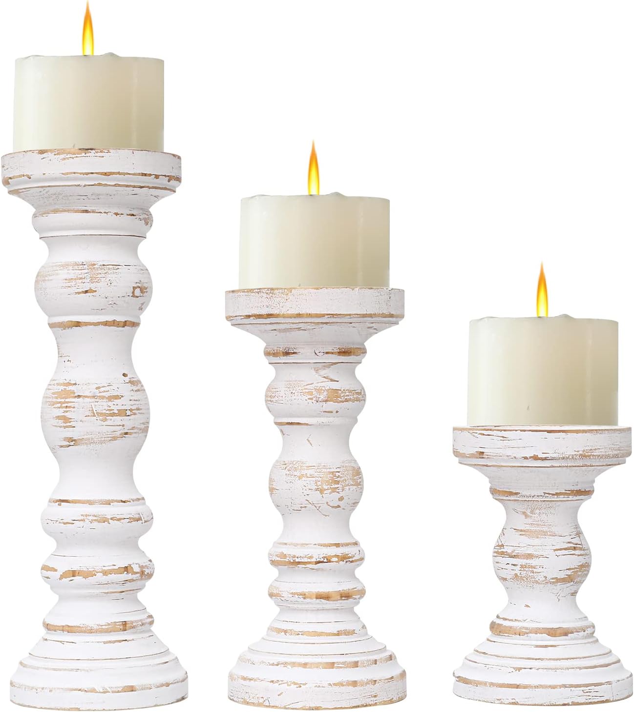 Farmhouse Black Pillar Candle — Set of 3 — White