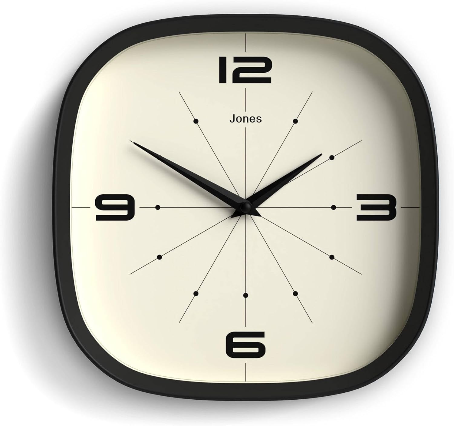 Mid-Century Black Wall Clock — 10" — Black