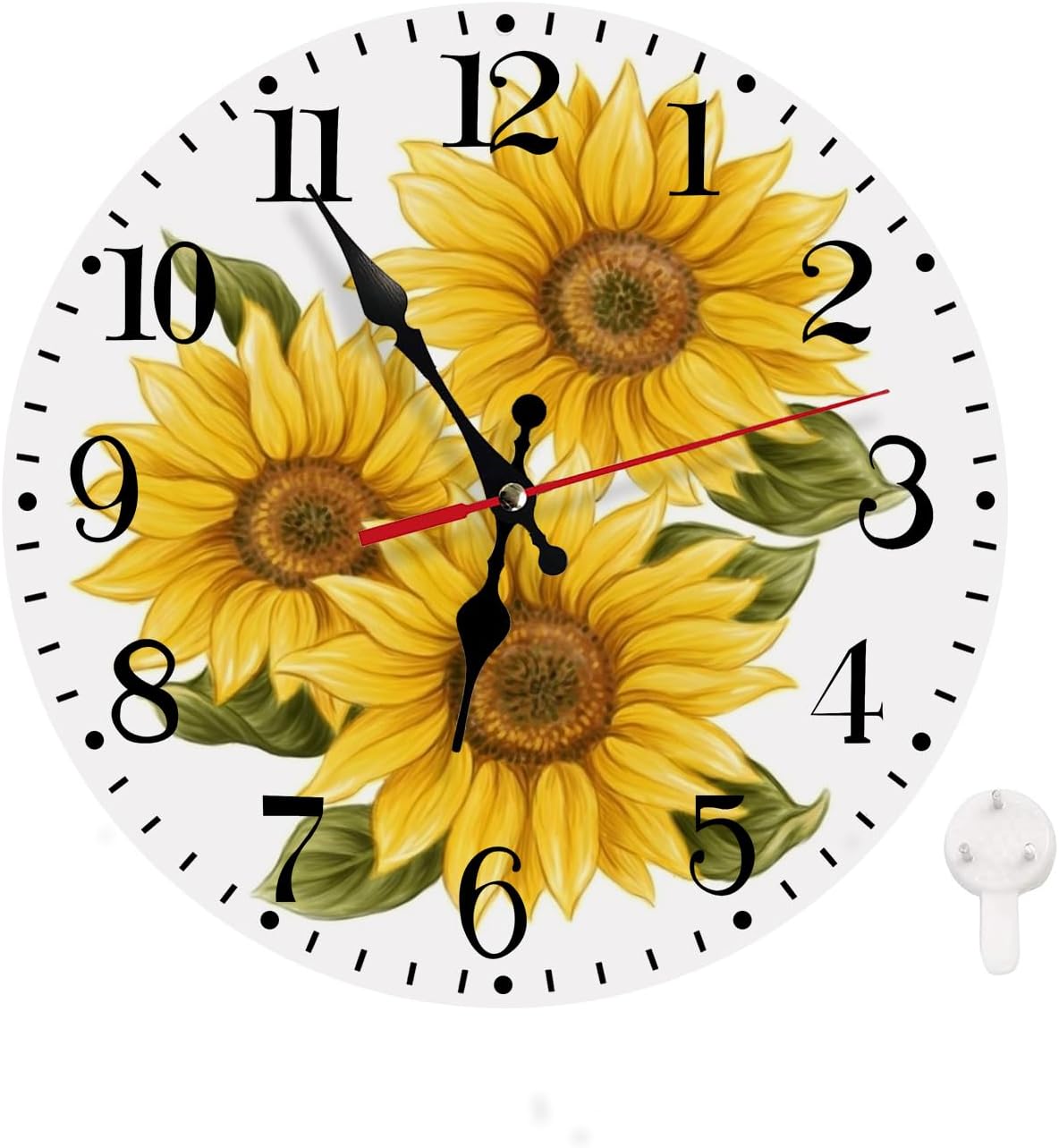 Battery Operated Pink Wall Clock — 10" — Sunflowers