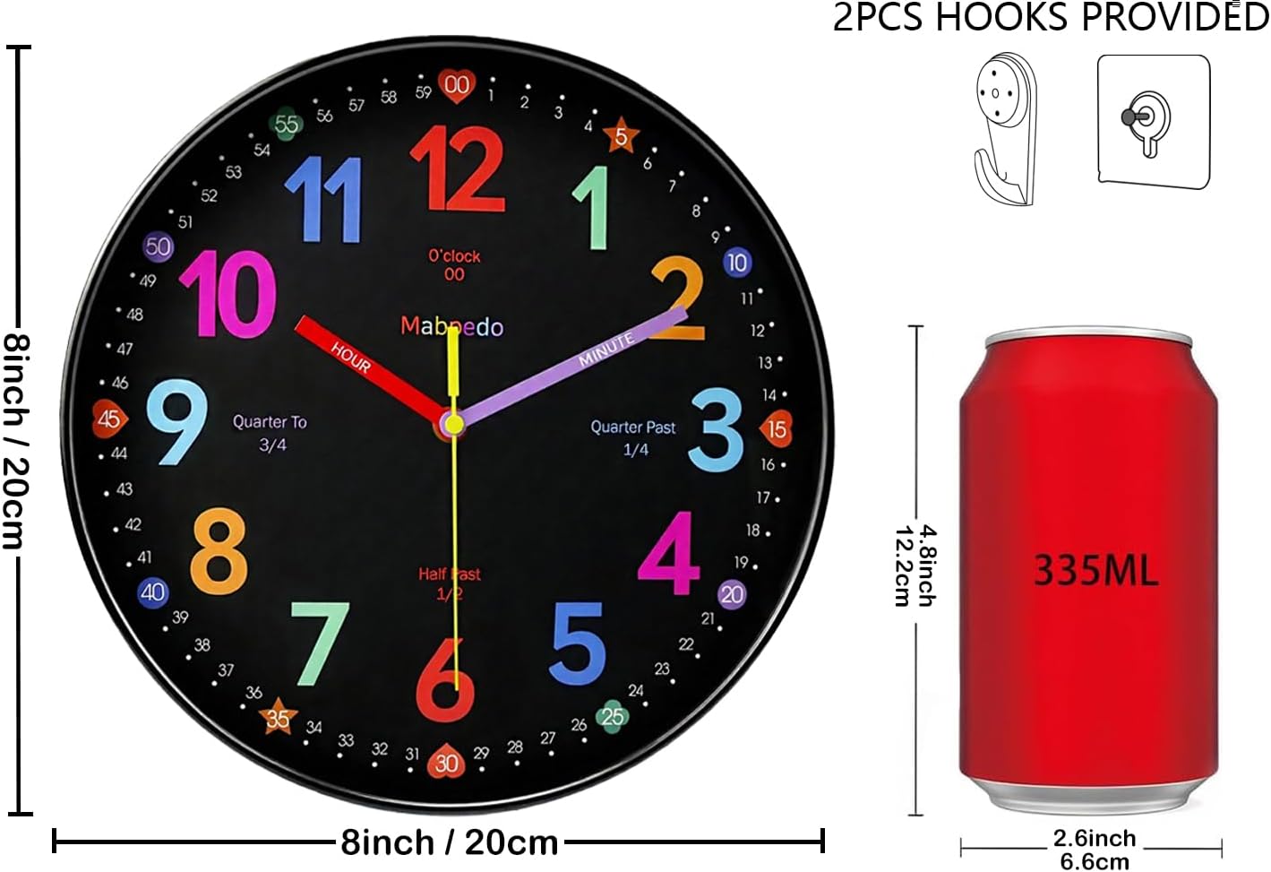 Battery Operated Black Wall Clock — 8" - View 3
