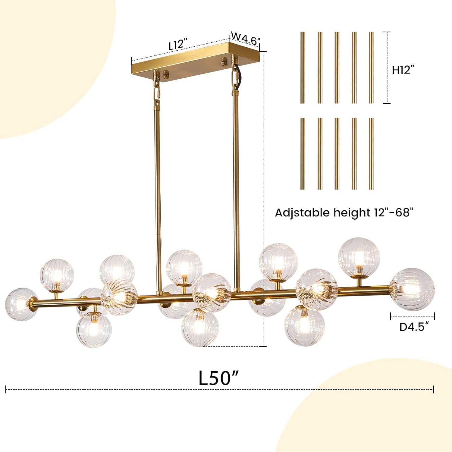 Adjustable Luxe Glass Chandelier — 16-Light - View 3