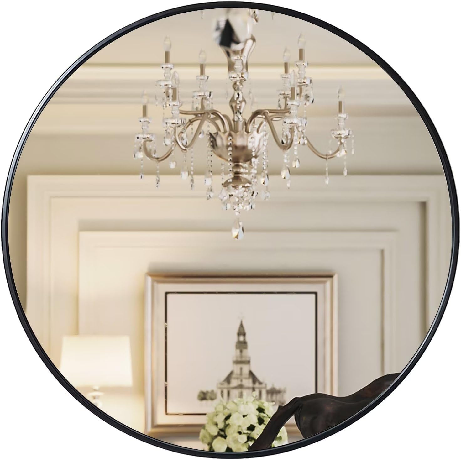 Black Round Mirror — 39" — Black