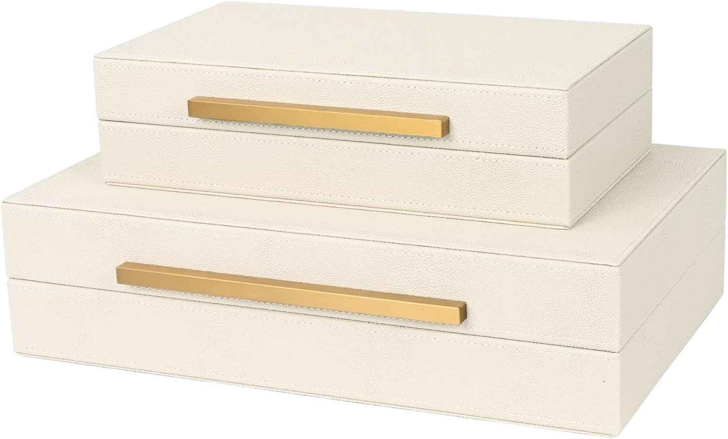 Modern Beige Storage Basket — Set of 2 — Beige+Gold Handles