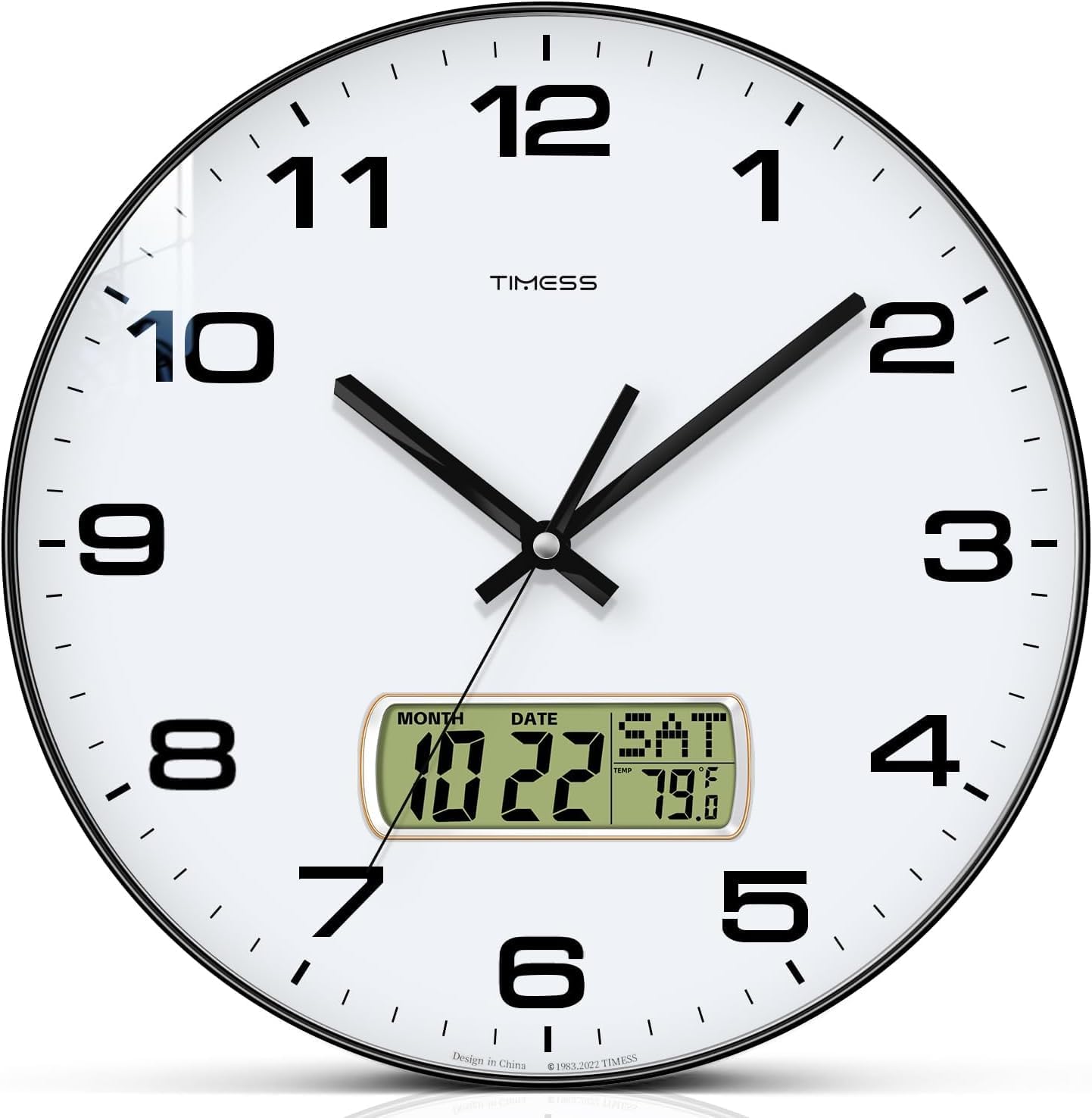 Battery Operated Modern Black Wall Clock — 13" — 13 Inch