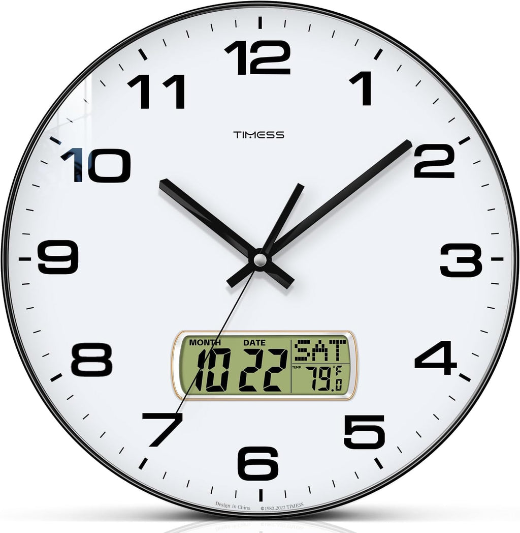 Battery Operated Modern Black Wall Clock — 13"