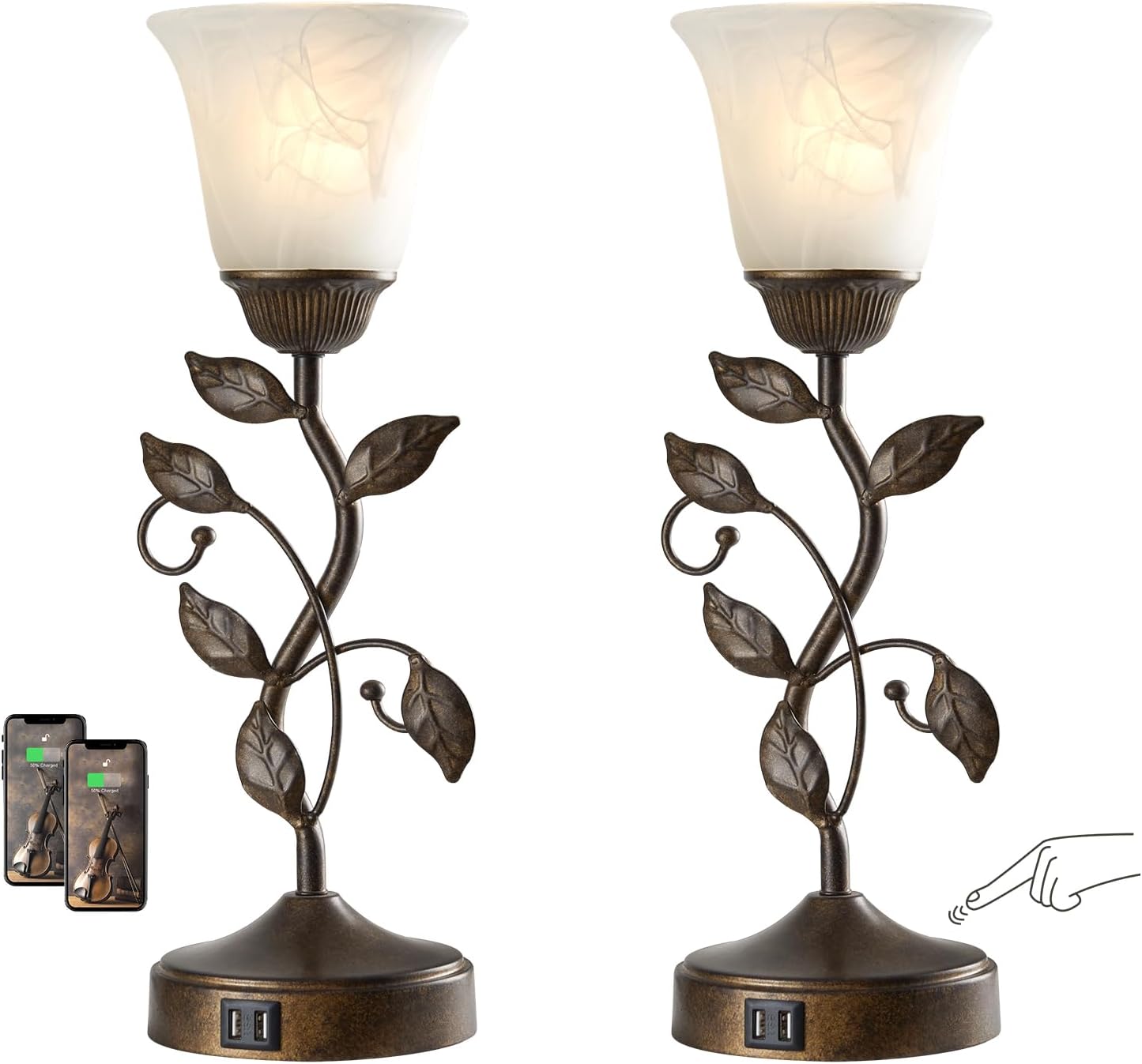 Dimmable Black Nightstand Lamp — 2 Pack - Brass