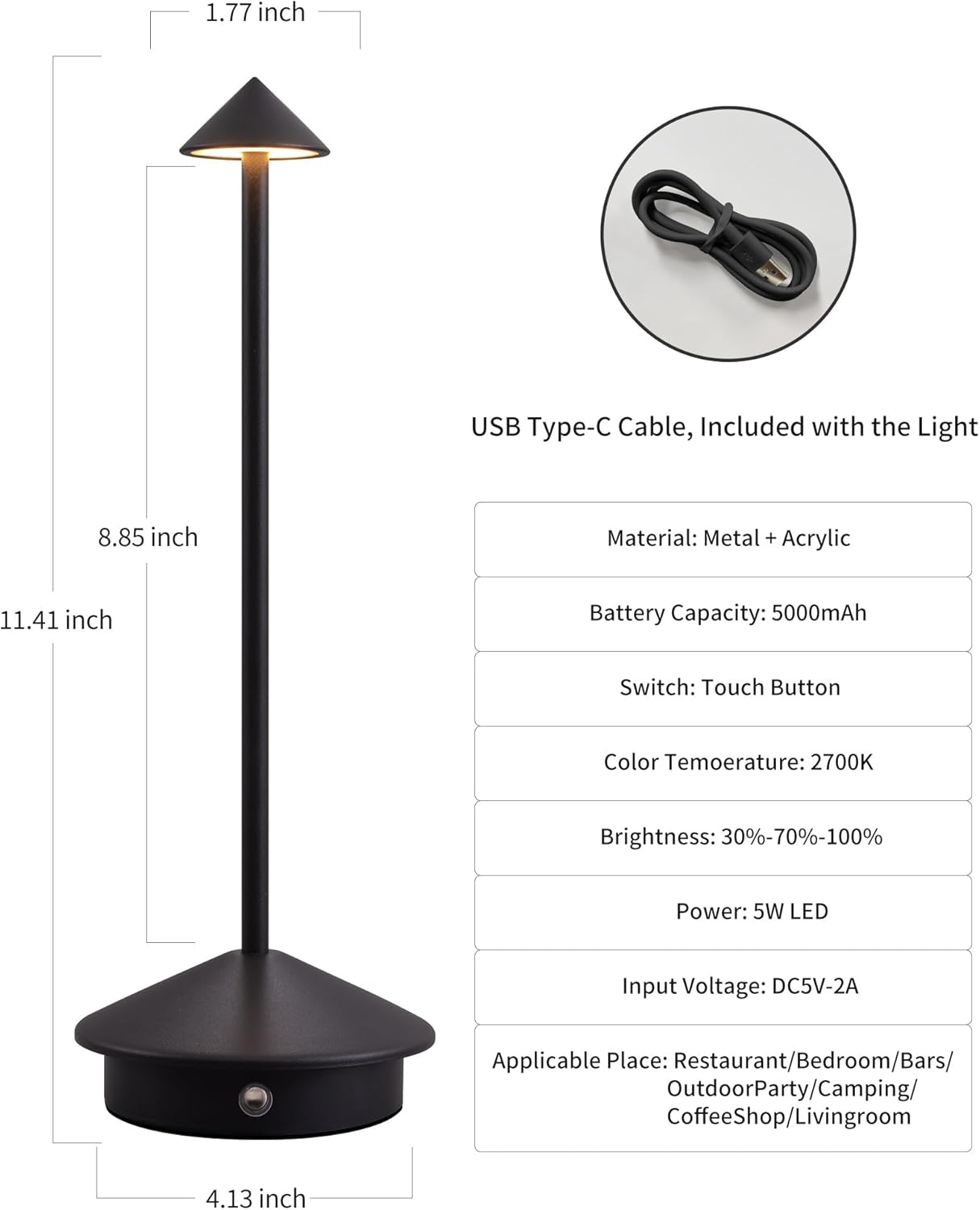 Cordless Modern Black Desk Lamp — Set of 2 - View 5