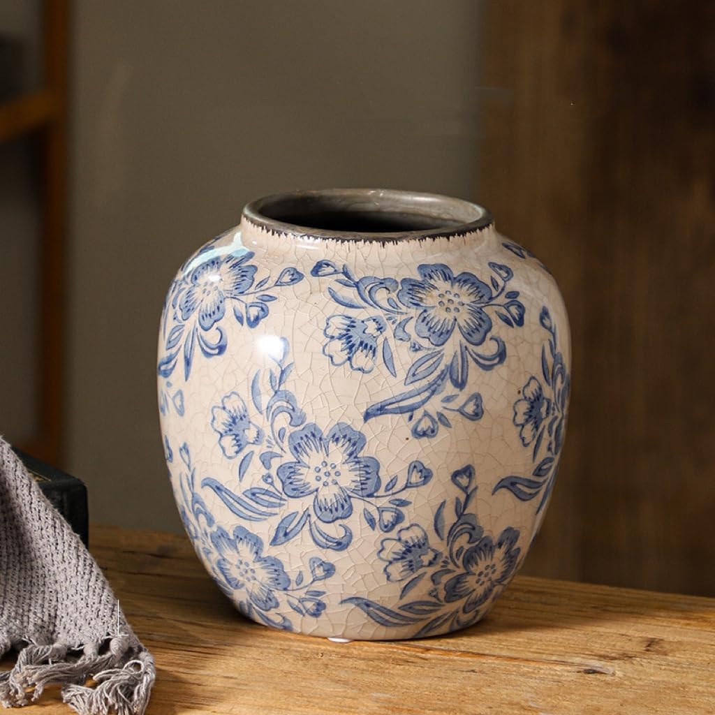 Vintage Farmhouse Blue Flower Vase — White and Blue