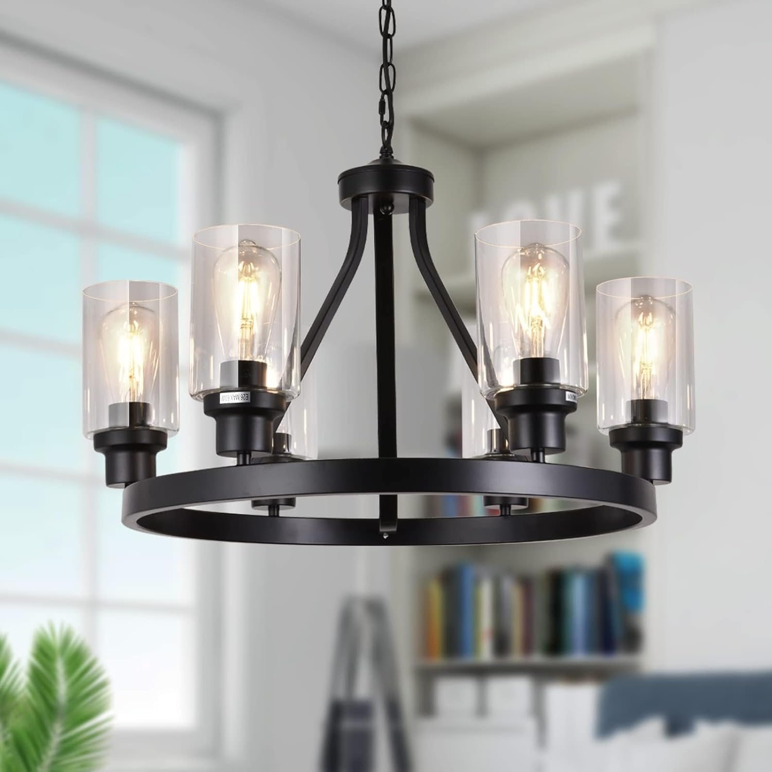 Adjustable Modern Black Chandelier — 6-Light — Black