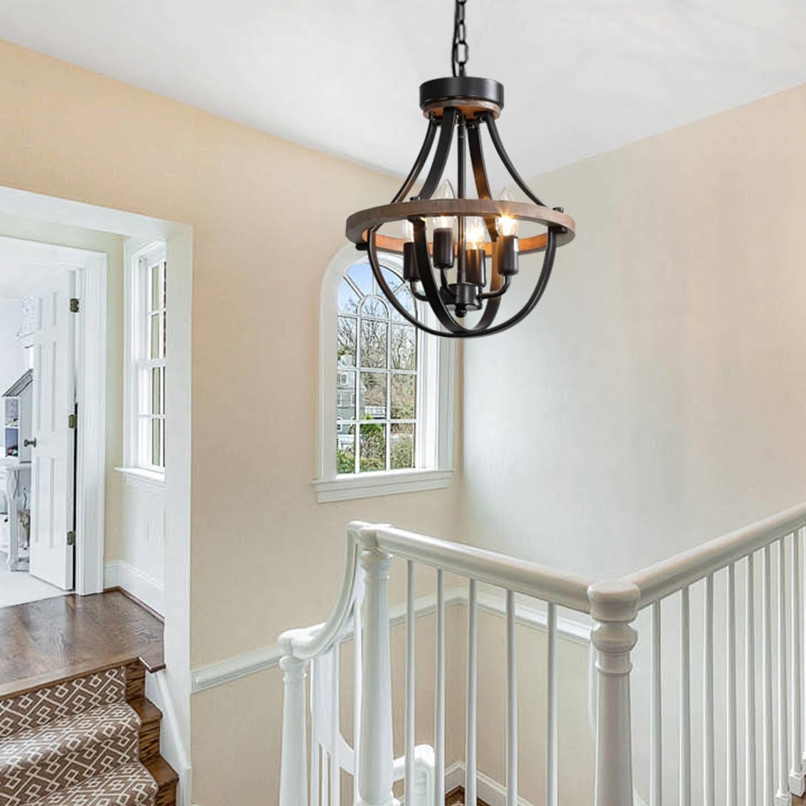 Vintage Farmhouse Black Chandelier — 4-Light - View 9