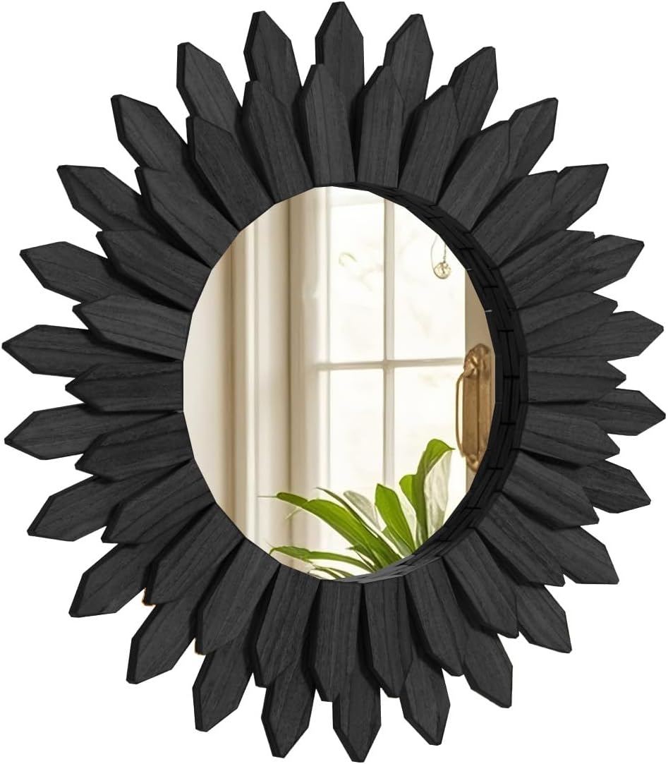 Round Boho Black Mirror — 24" — Black