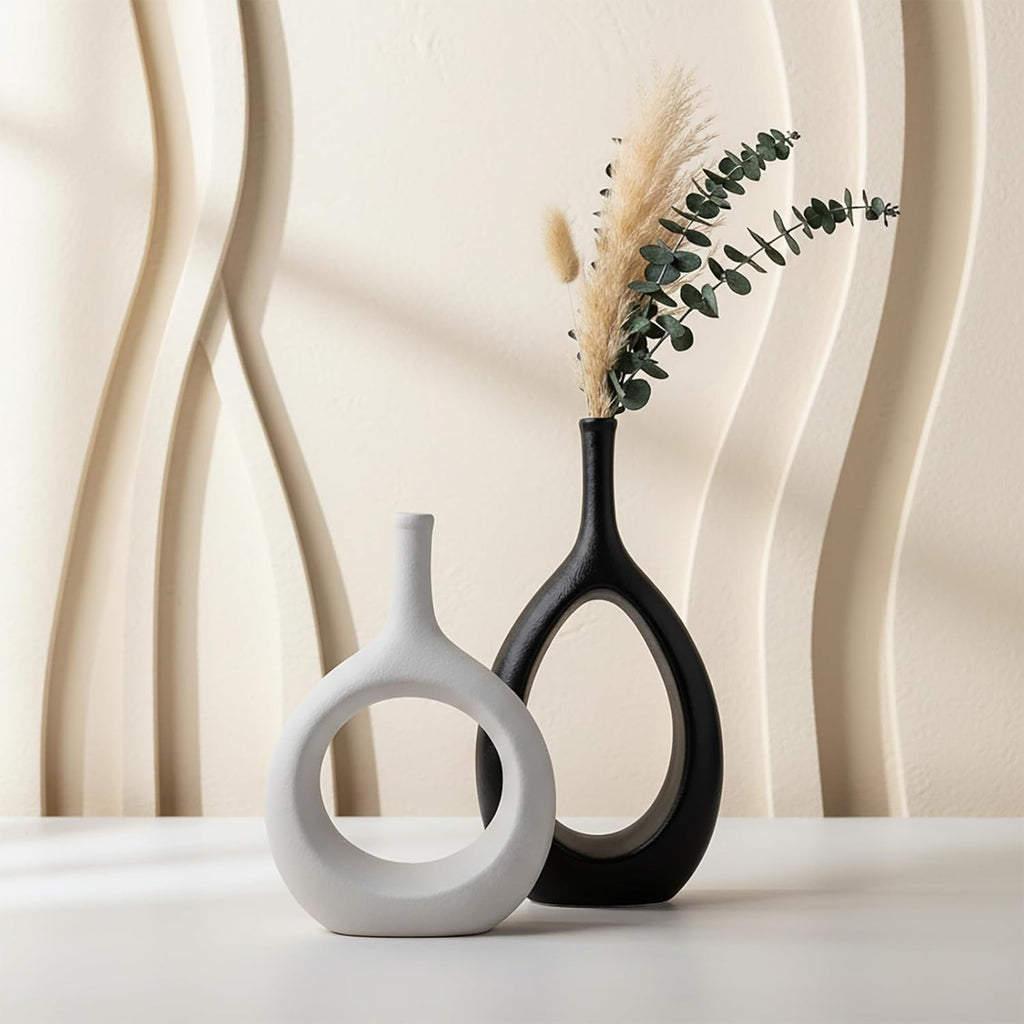 Boho Black Vase Set — Set of 2 — White&black