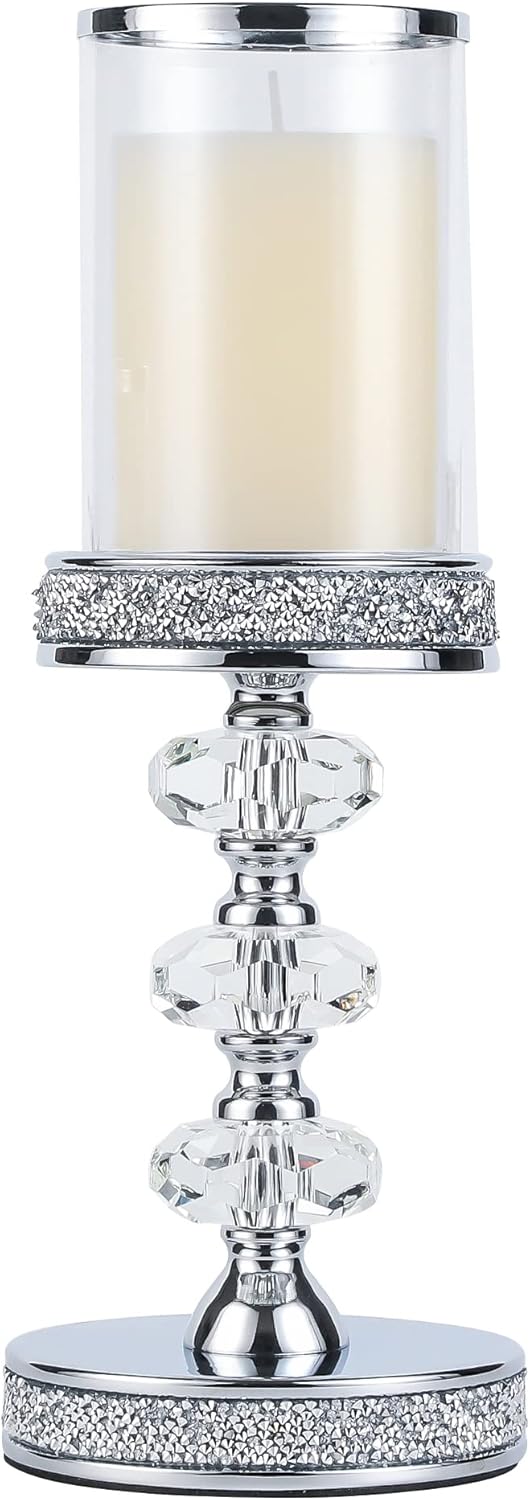 Luxe Glass Pillar Candle — Silver ( L )