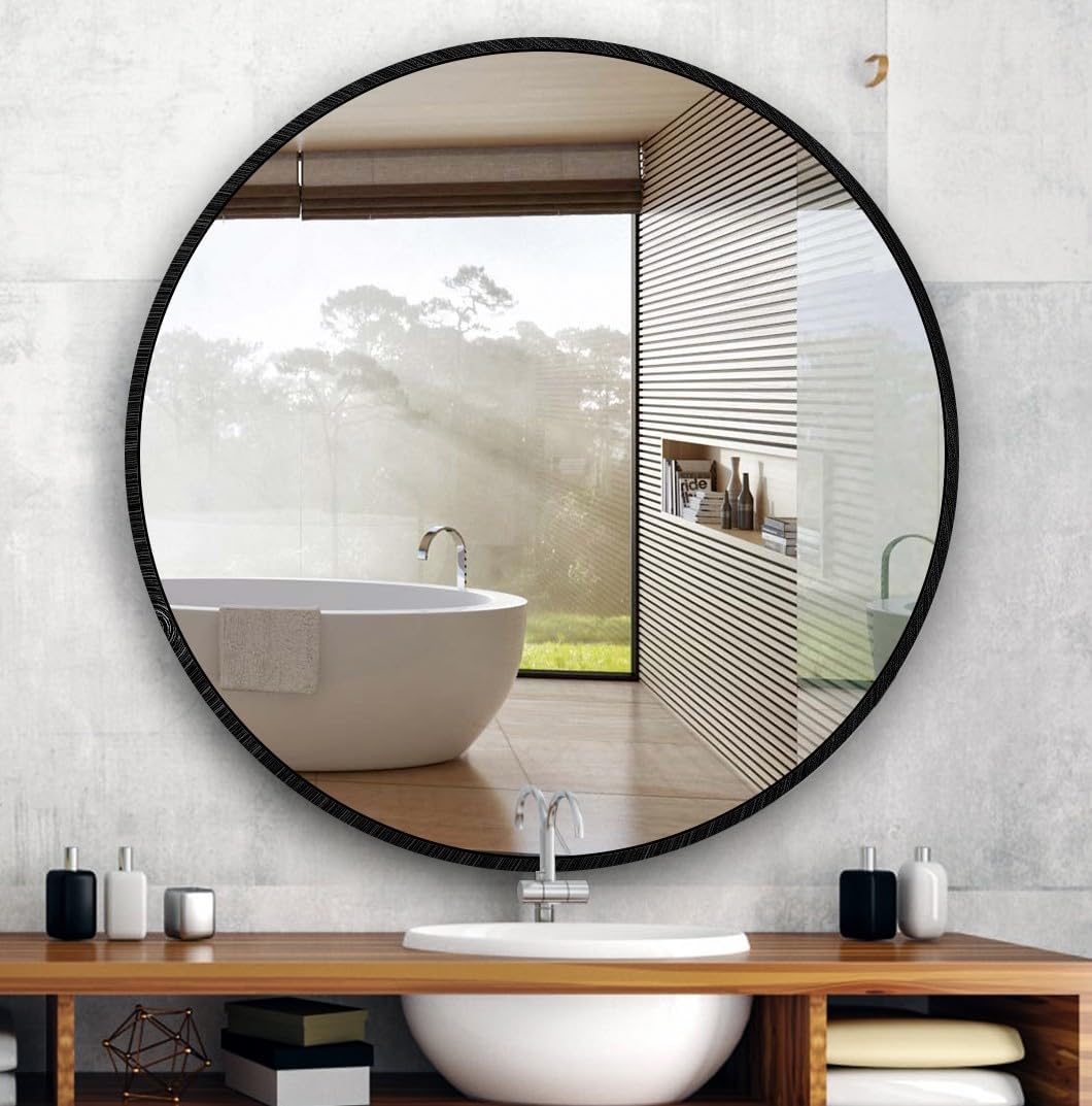 Round Luxe Black Wall Mirror — 12" — 30"L x 30"W