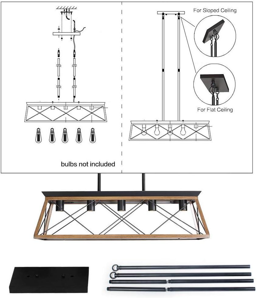 Rectangular Farmhouse Black Chandelier — 5-Light - View 8