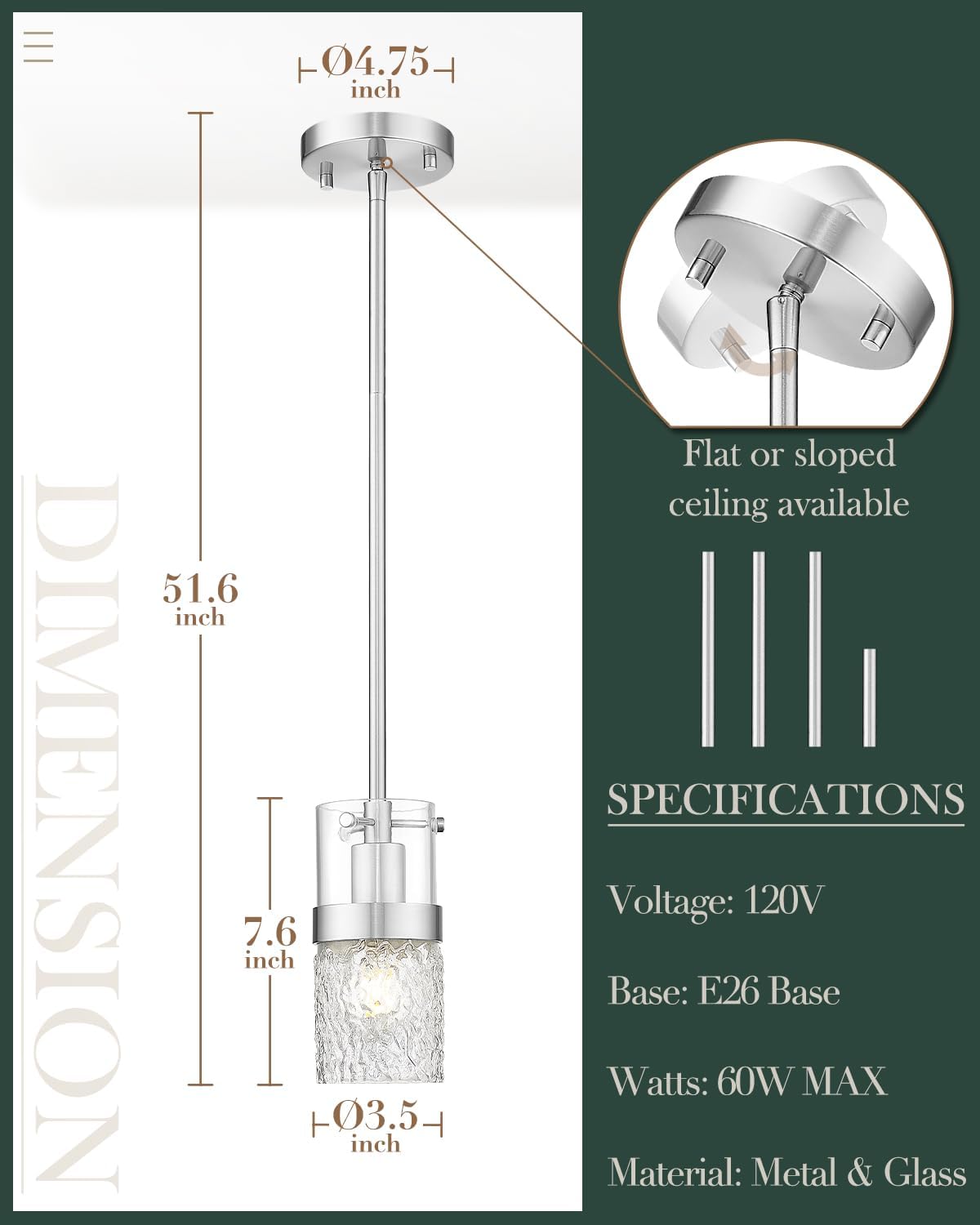 Adjustable Modern Black Pendant Light — 3.5" - View 2