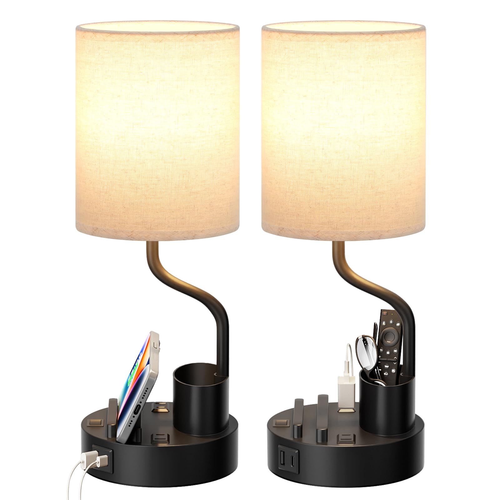 USB Beige Desk Lamp — Set of 2