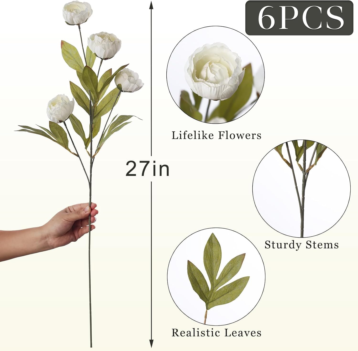 Beige Artificial Flowers — 27" - View 5