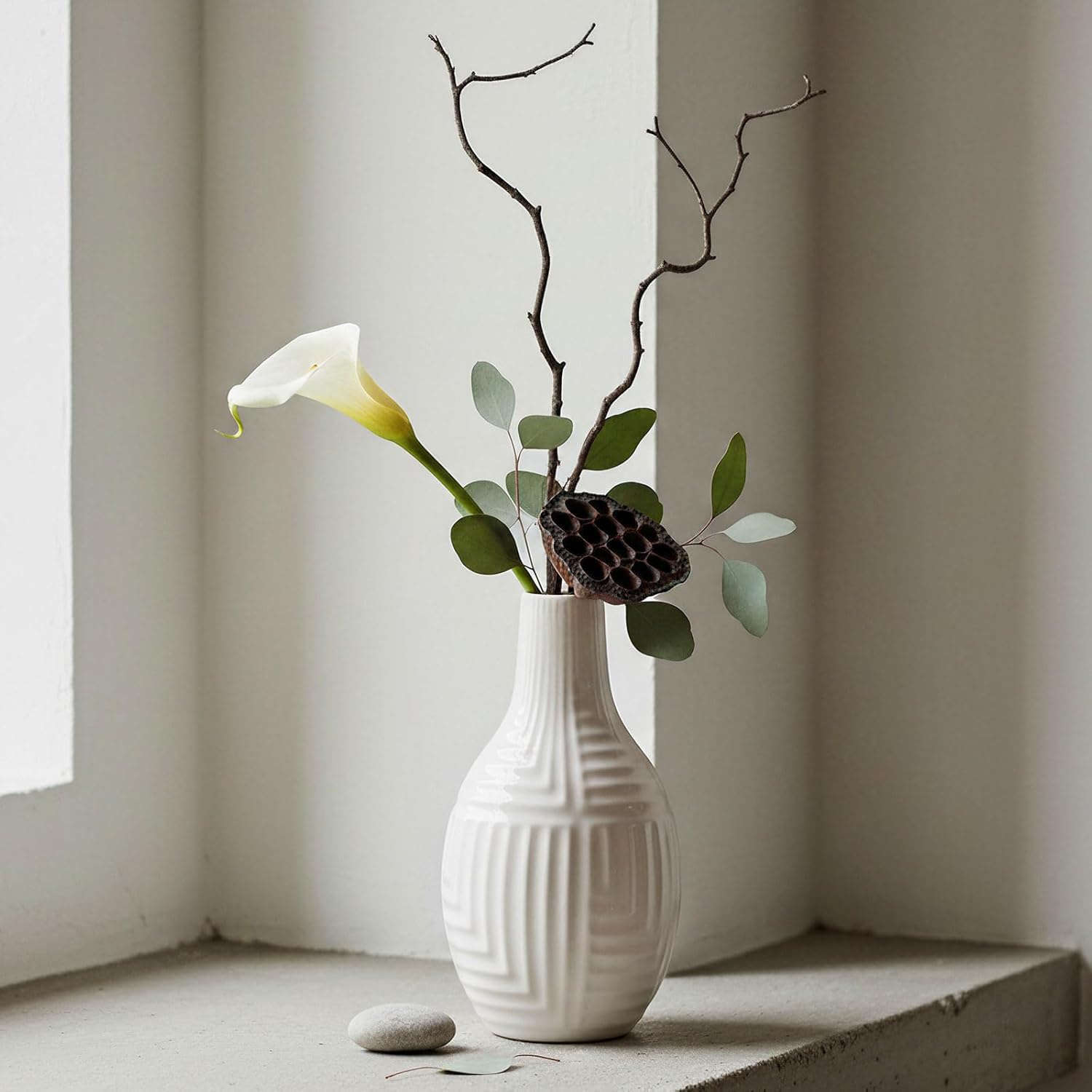 Modern Green Vase — 9.4" — White