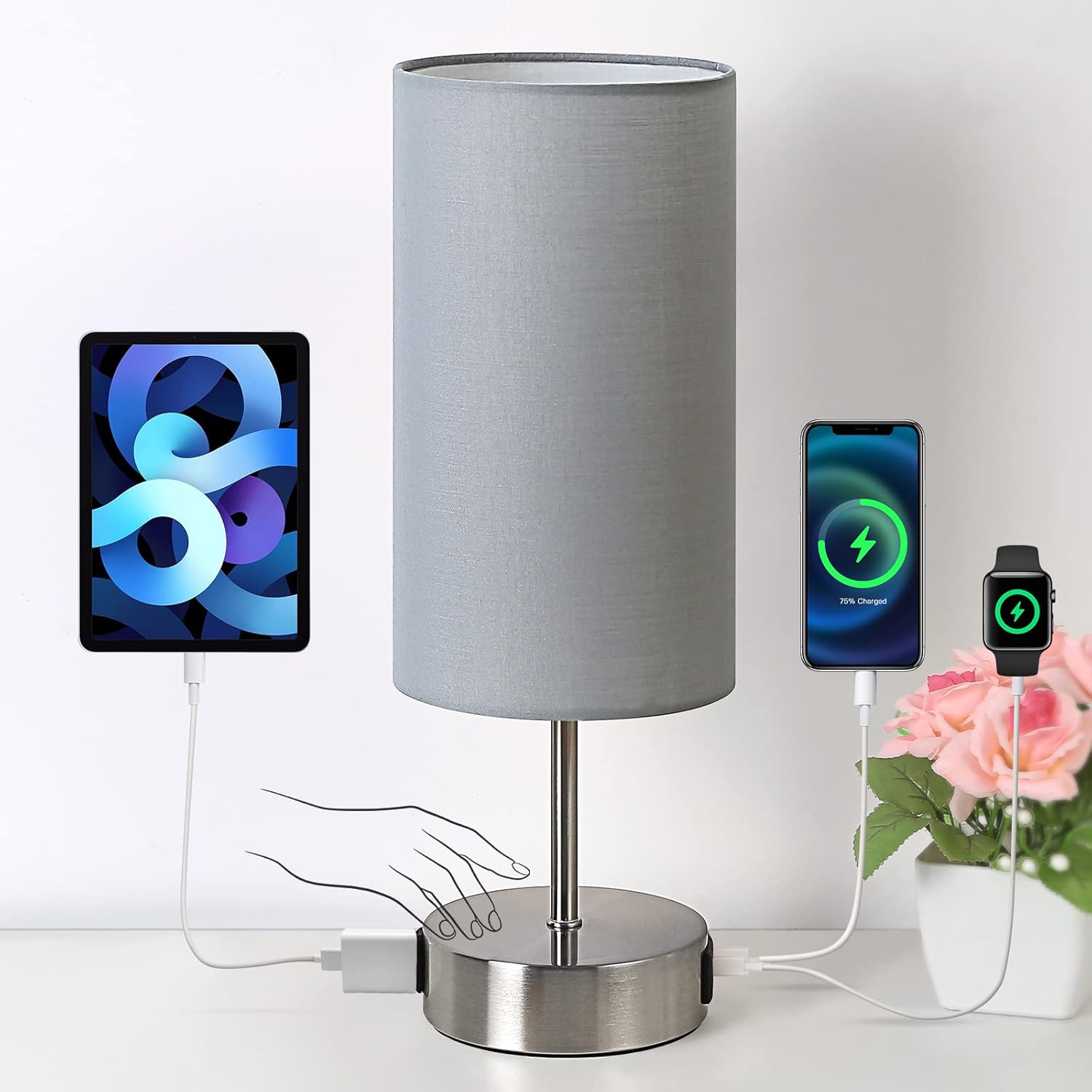 Dimmable Black Bedside Lamp — Gray