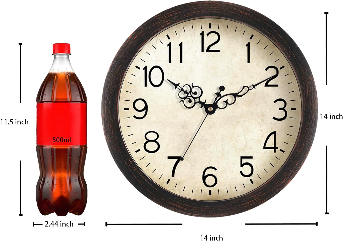 Battery Operated Farmhouse Brown Wall Clock — 14" - View 4