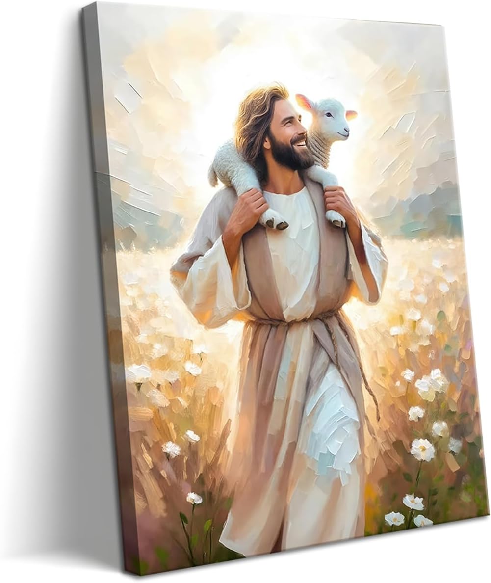 Framed Pink Canvas Wall Art — 16" — Jesus is Happy