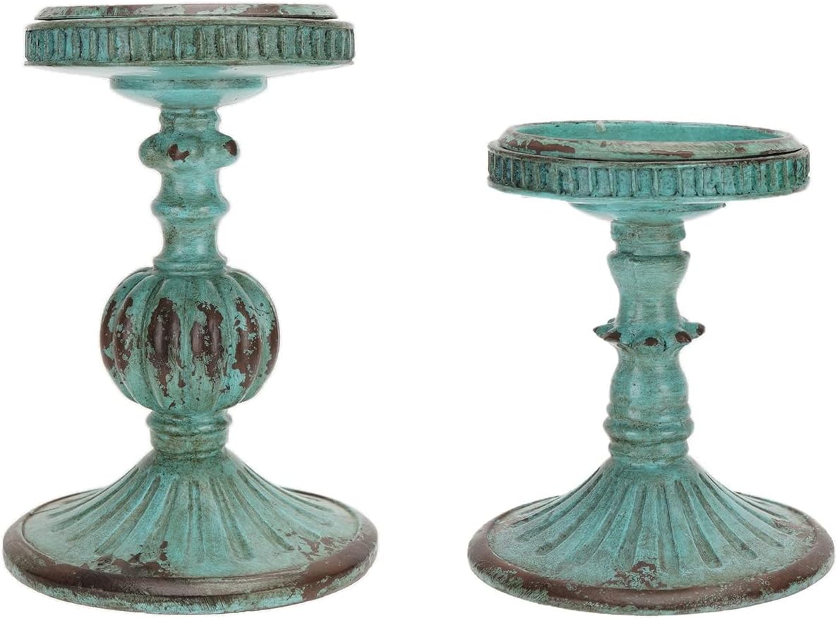 Vintage Mid-Century Blue Pillar Candle — Set of 2 — Blue