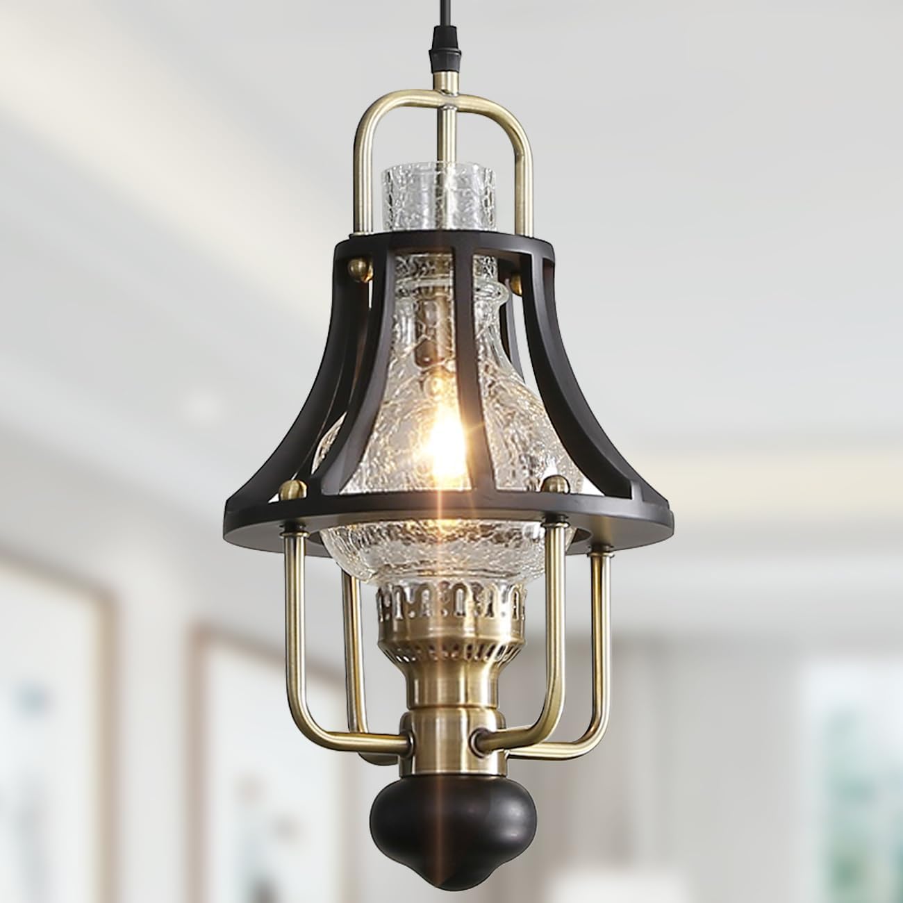 Vintage Farmhouse Black Chandelier — 4-Light — Black Brass