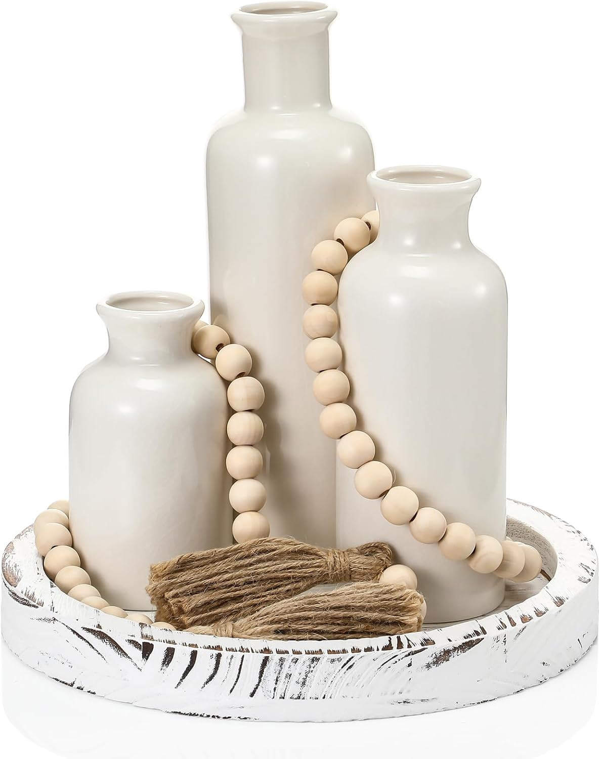 Boho Black Vase — Set of 3 — White