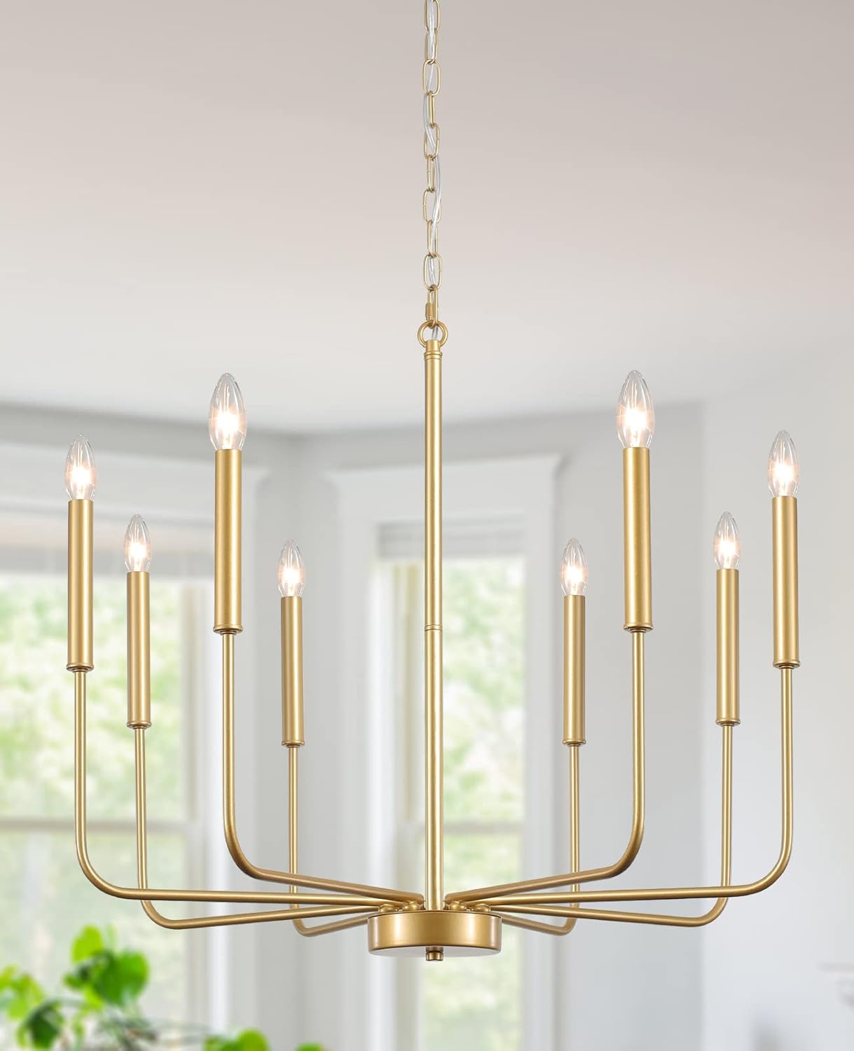 Farmhouse Black Chandelier — 8 Lights-Gold-E12