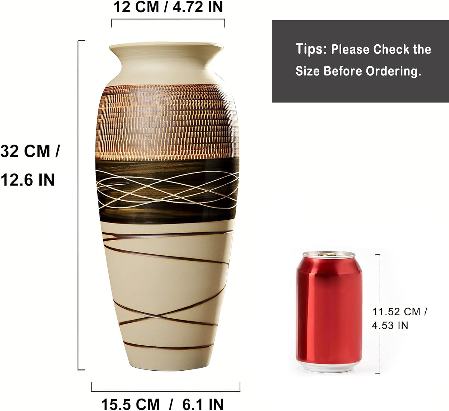 Vintage Boho Ceramic Flower Vase — 12.6" - View 5