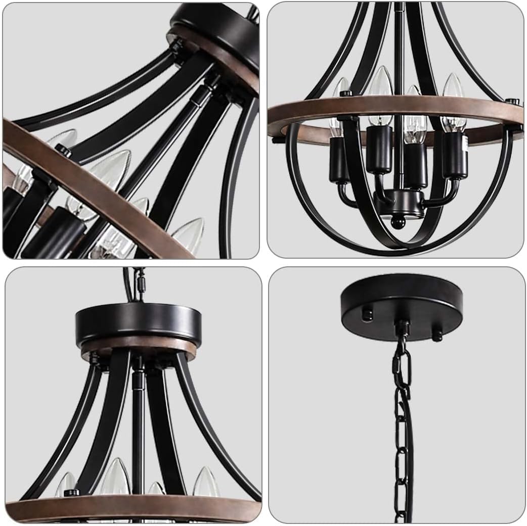 Vintage Farmhouse Black Chandelier — 4-Light - View 2