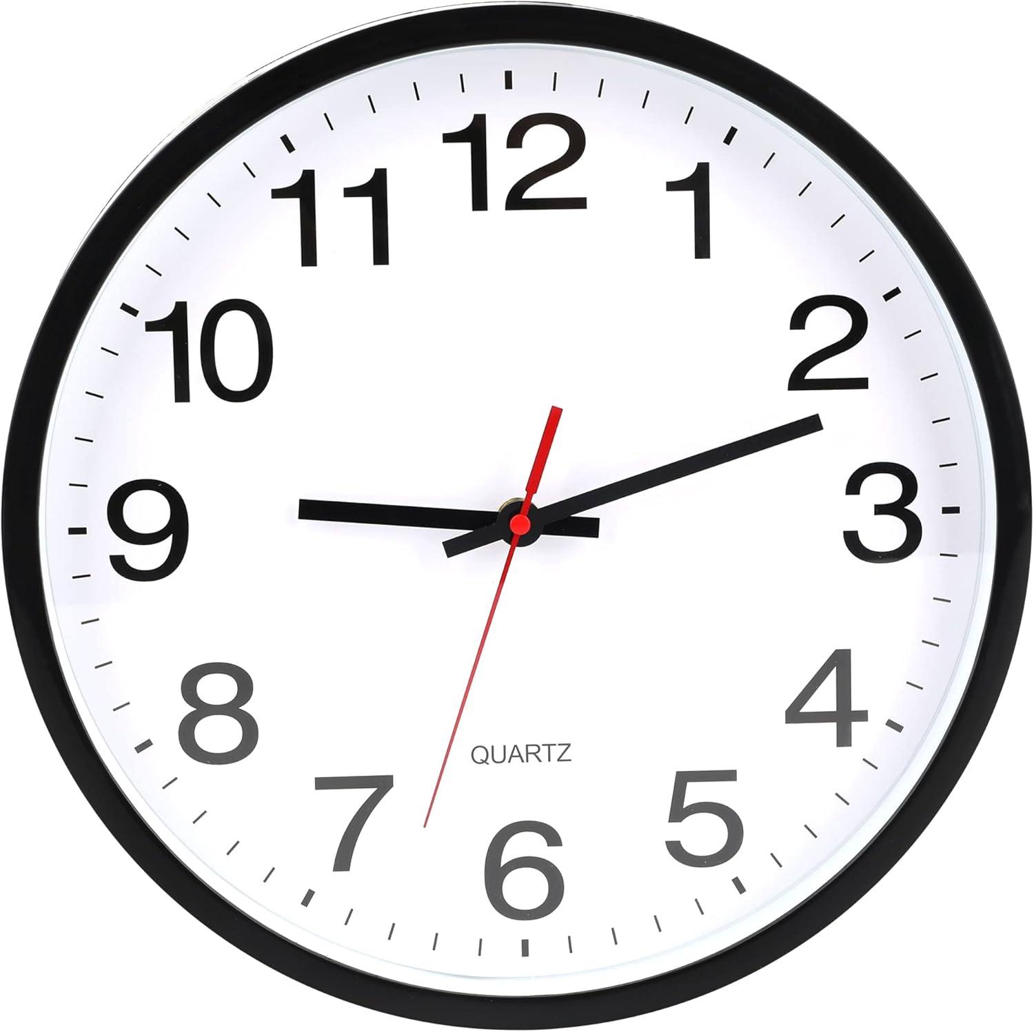 Battery Operated Modern Black Wall Clock — 12" — Black/White