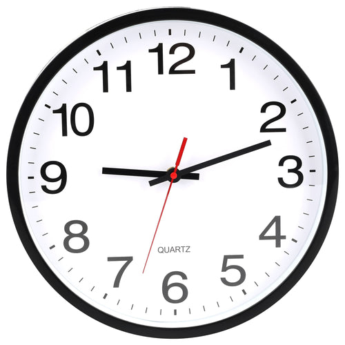 Battery Operated Modern Black Wall Clock — 12"