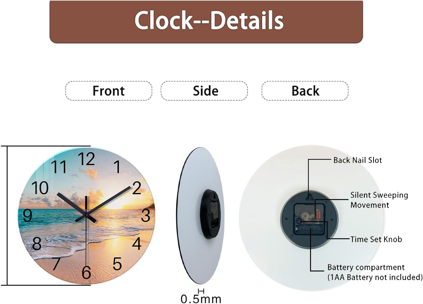Battery Operated Blue Wall Clock — 12" - View 7