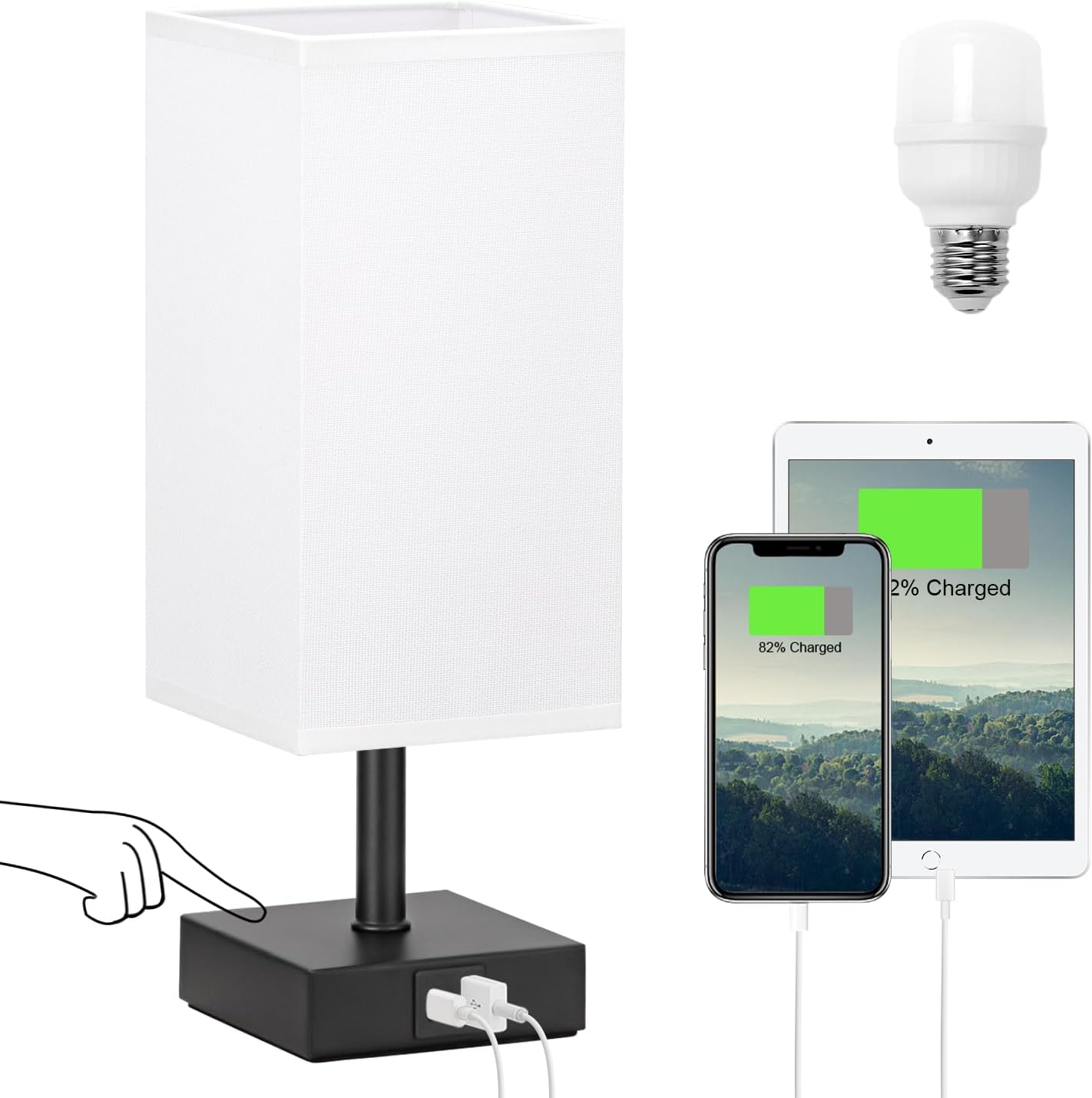 Touch Control Black Nightstand Lamp — White & Black