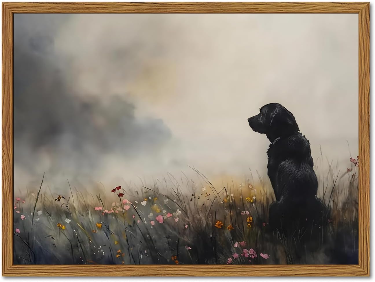 Framed Black Canvas Wall Art — 16" — Black Dog