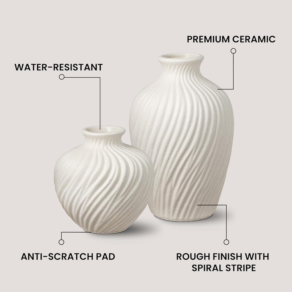 Round Farmhouse Ceramic Flower Vase — 5" - View 2