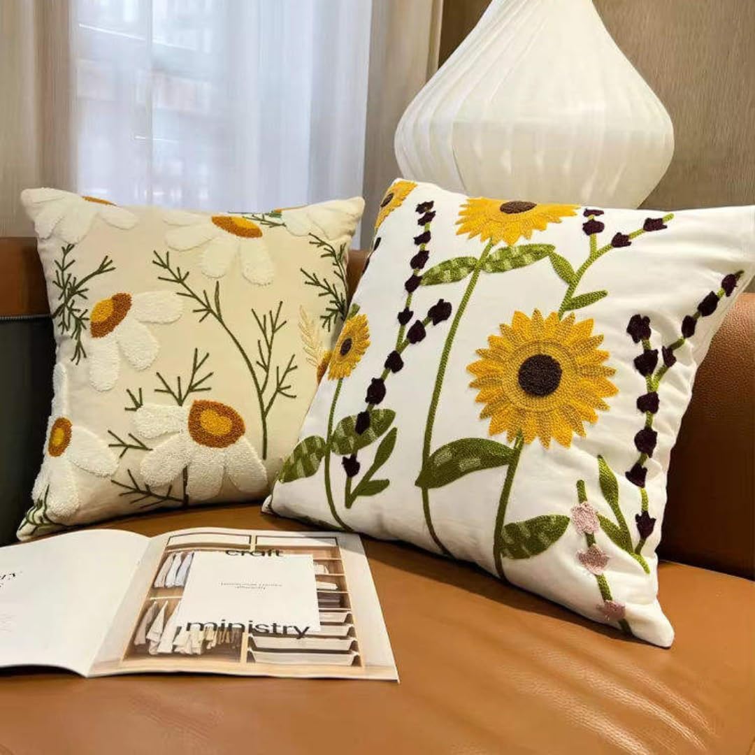 Embroidered Boho Beige Throw Pillow Cover — 18" - View 7