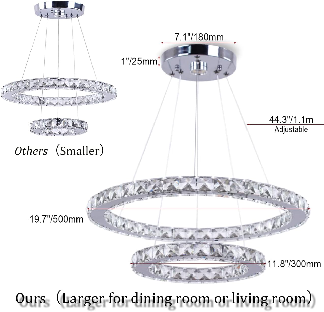 Adjustable Luxe Metal Chandelier — 8" - View 4